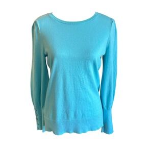 Talbots Sweater Women's Size‎ Small Turquoise Crew Neck Button Cuff Long Sleeve